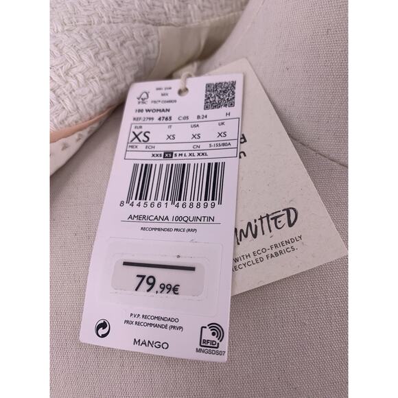 NWT Mango Ivory Double-Breasted Tweed Blazer Pearl Gold Buttons XS - Picture 9 of 16